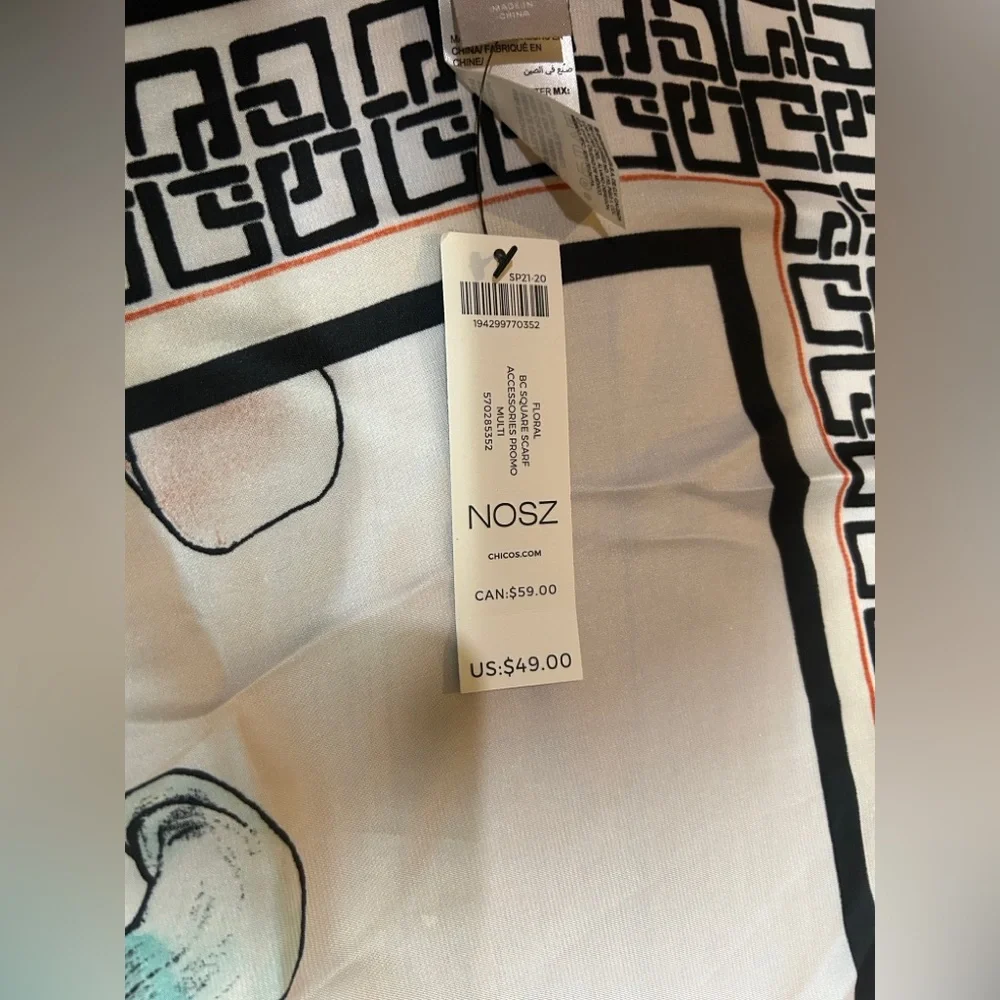 Chico's Floral Print Scarf with Black Border